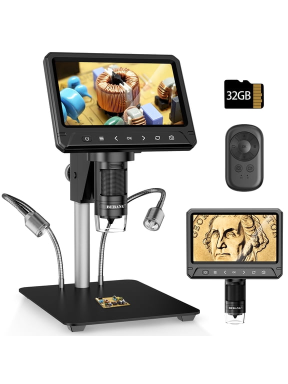 7" IPS Digital Microscope, 12MP Coin Microscope with 10 LED Lights for Error Coins, PC View, Soldering Microscopes for Adults, 32GB