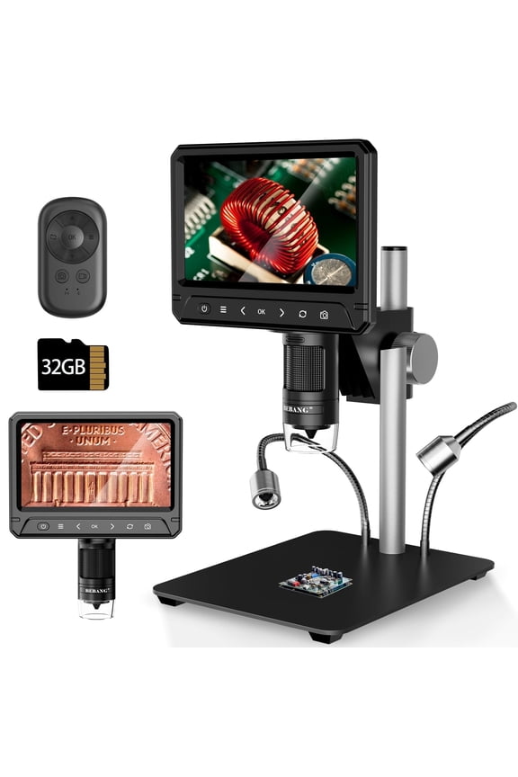 7" Coin Microscope for Adults Kids, LCD Digital Microscope with 10 LED Lights, PC View