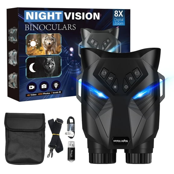 BEBANG 8X Night Vision Binoculars, 4K Infrared Night Vision Goggles with 3" IPS Screen, 984ft/300mm Night Vision and Day Range, 4000mAh Rechargeable Battery, 32GB