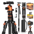 thumbnail image 1 of BEBANG 67" Camera Tripod for DSLR Cameras, Aluminum Travel Tripod with Monopod, 360° Ball Head, 17.6lb Load Capacity, Lightweight DSLR Tripod, 1 of 9