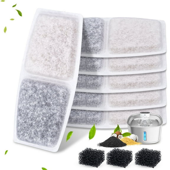 BEBANG Cat Water Fountain Filters, 6 Pack Carbon Filters and 3 Pack Pre-Filter Sponges, Dog Water Fountain