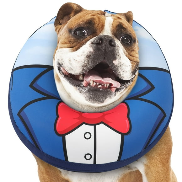 BEBANG Dog Recovery Cone, Comfy Inflatable Dog Collars for After Surgery, Dual-Sided Pattern Donut Collar for Dogs Cats, Not Block Vision(L)