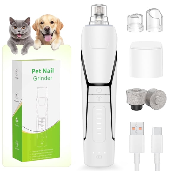 BEBANG Dog Nail Grinder, 360° LED Light, 6-Speed, Quiet Electric Pet Nail Trimmer with 4 Grinding Ports for Small, Medium and Large Dogs & Cats