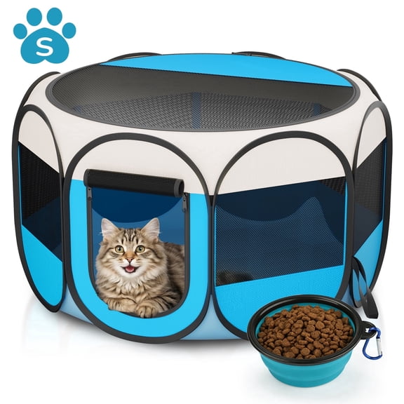 BEBANG Cat Playpen Indoor/Outdoor, Breathable Mesh Oxford Fabric, Portable Puppy Playpens Pet Exercise for Small Dogs Cats, Rabbits, Hamsters(S)