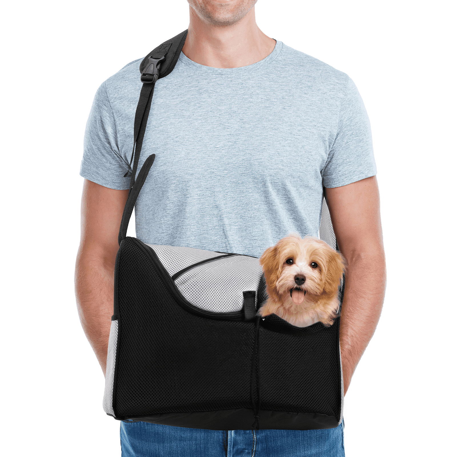 BEBANG Dog Sling Carrier, Adjustable Strap, Breathable Mesh Small Pet Bag