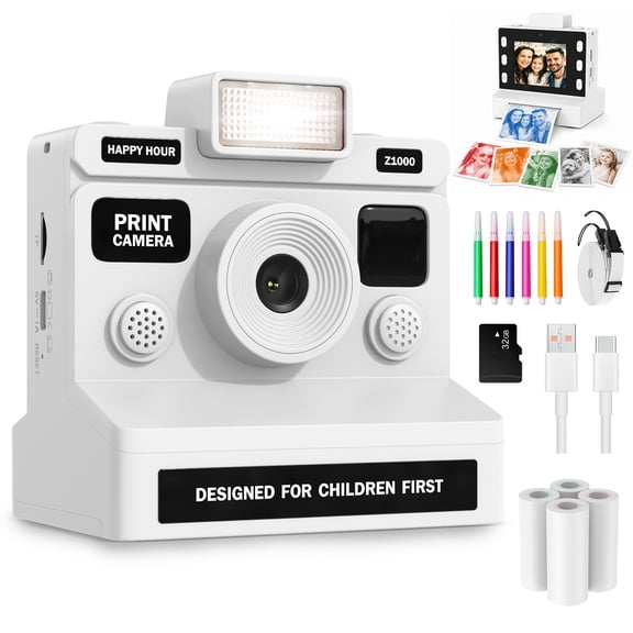 BEBANG Instant Print Camera for Kids, 2.8" Large Screen Kids Instant Cameras, Christmas Birthday Gifts for Girls Boys, Portable Toddler Toy, White