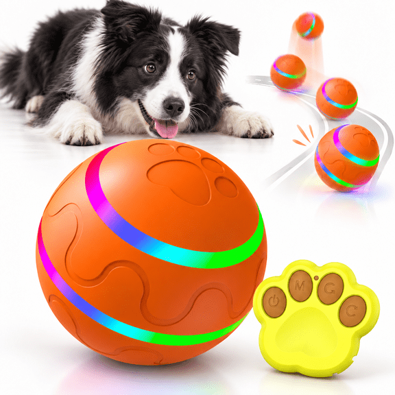 BEBANG Interactive Dog Ball Toy, Motion Activated Self Moving Ball with Remote Control, 2 Play Modes, Colorful LED Lights, Rechargeable Automatic Rolling & Bouncing Dog Toy for Indoor Outdoor Play