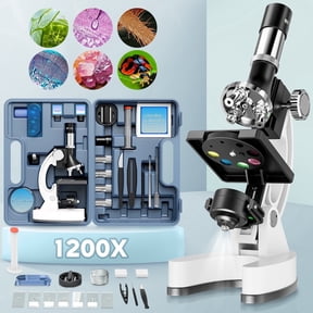 BEBANG Kids Microscope Kit, 100X–1200X Compound Microscope for Kids with LED Light, Prepared and Blank Slides, Science Tools and Carrying Case, Educational STEM Toy Gift for Boys and Girls