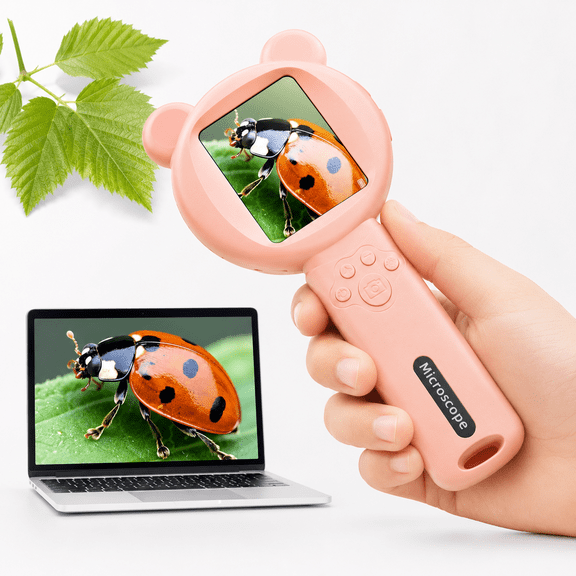 BEBANG Microscope for Kids, 2MP 1080P, 8 LED Lights, Mini Pocket Handheld Microscope for Stem Educational Science Kit Toys