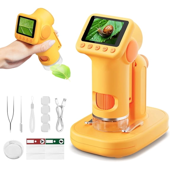 BEBANG Kids Microscope, Digital Microscope for Kids with 2" HD IPS Screen, 3-in-1 Portable Handheld Microscope with 6 LED Lights, STEM Educational Science Toy Gift for Boys Girls