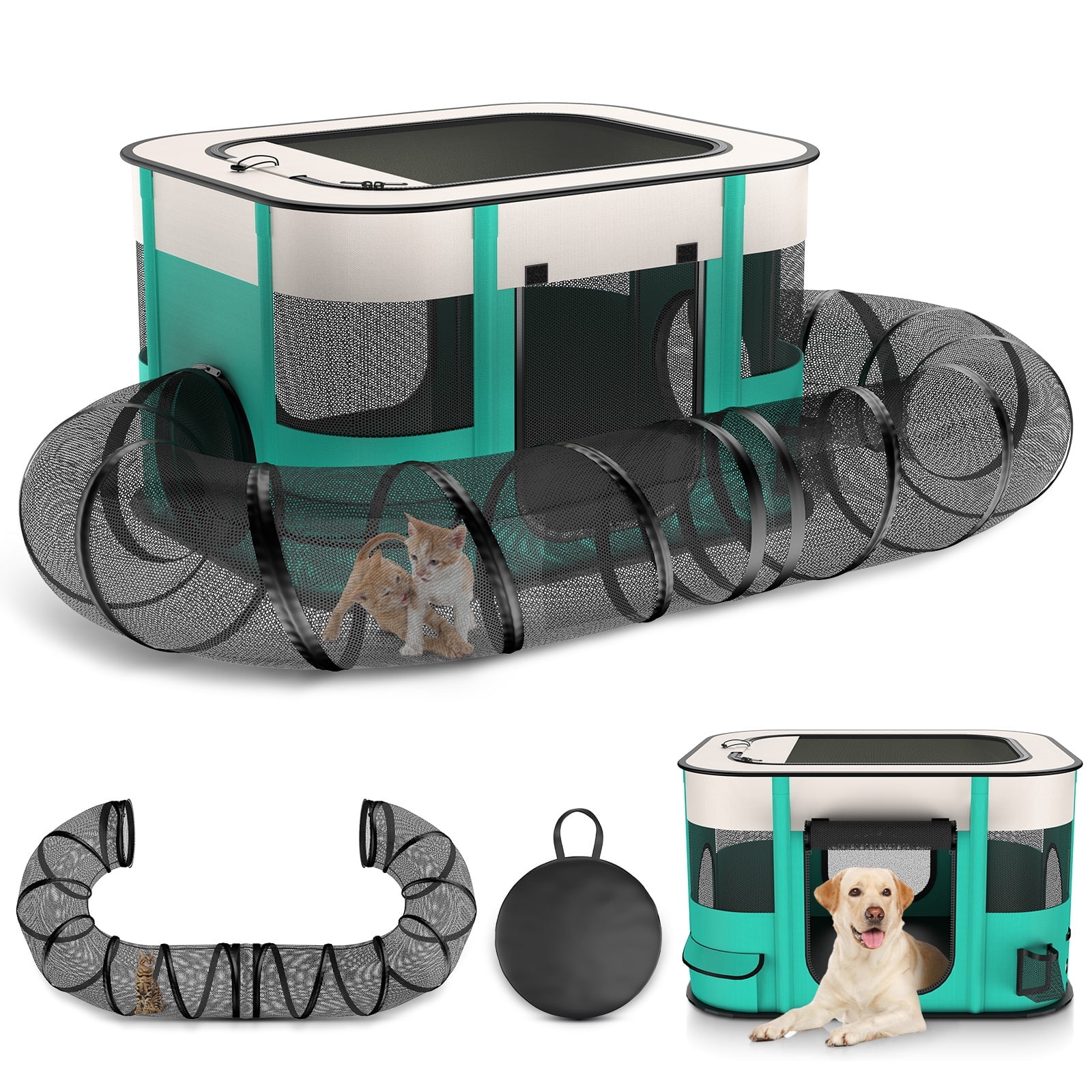 BEBANG Outdoor Cat Enclosure, Portable Dog Playpen with Removable Tunne, Indoor Outdoor Cat Kennel Tent Crate for Small Animals, L
