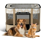 BEBANG Pet Playpen, Foldable Portable Dog Cat Playpens Exercise Kennel Tent, Removable Shade Cover, Indoor Outdoor Travel Camping Use(M)