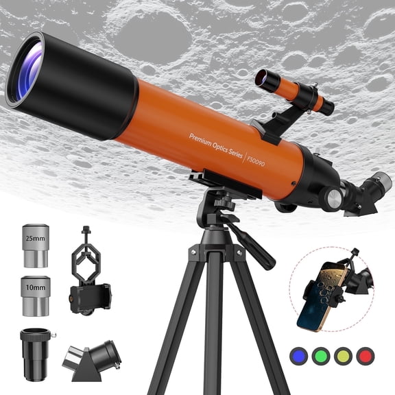 BEBANG Telescope for Adults High Powered, 90mm Aperture 500mm, AZ Mount FMC, Refractor Astronomy Telescopes for Planets Stars
