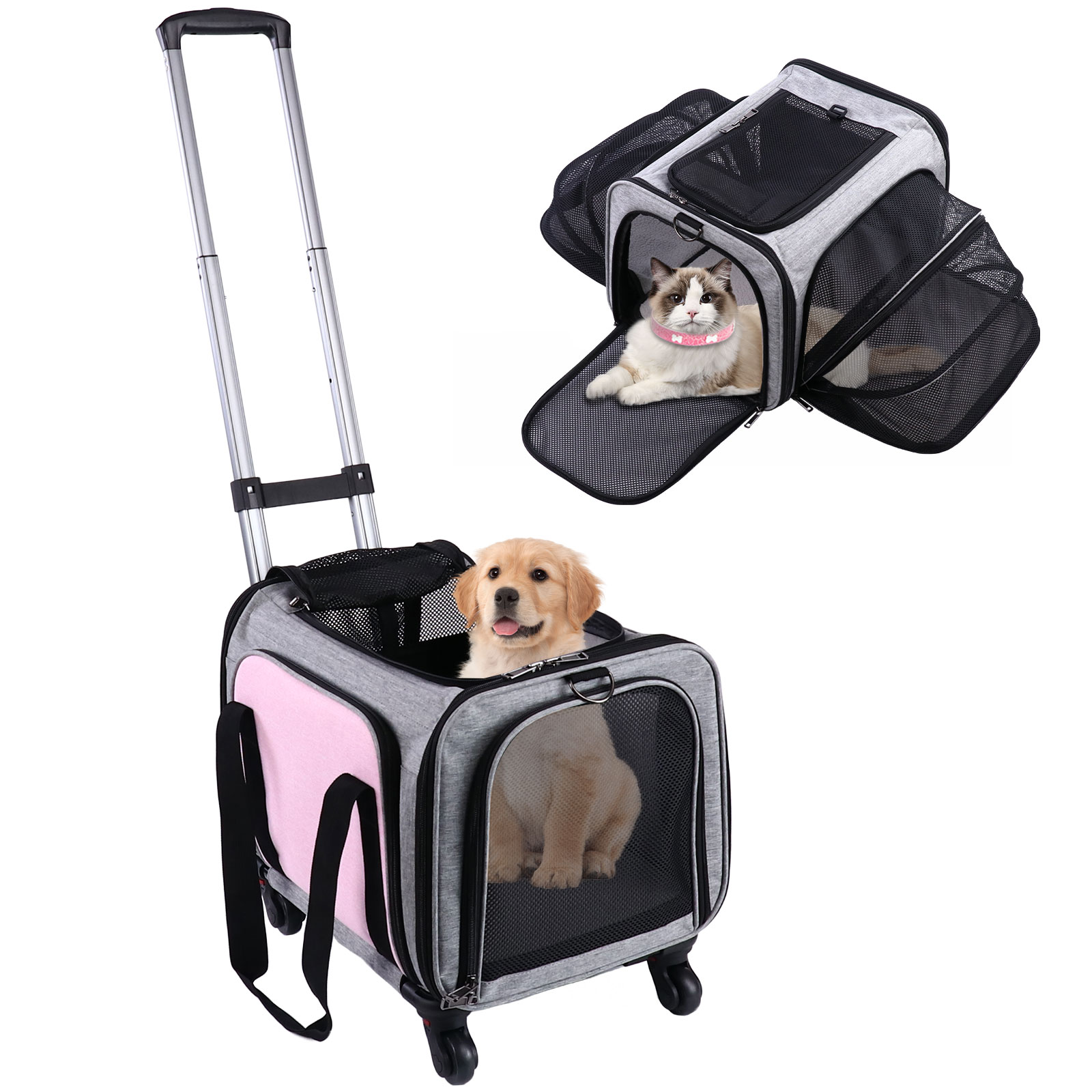 KOPEKS Heavy Duty Dog Carrier with Wheels, Black, 20"L x 13"W x 11.5"H