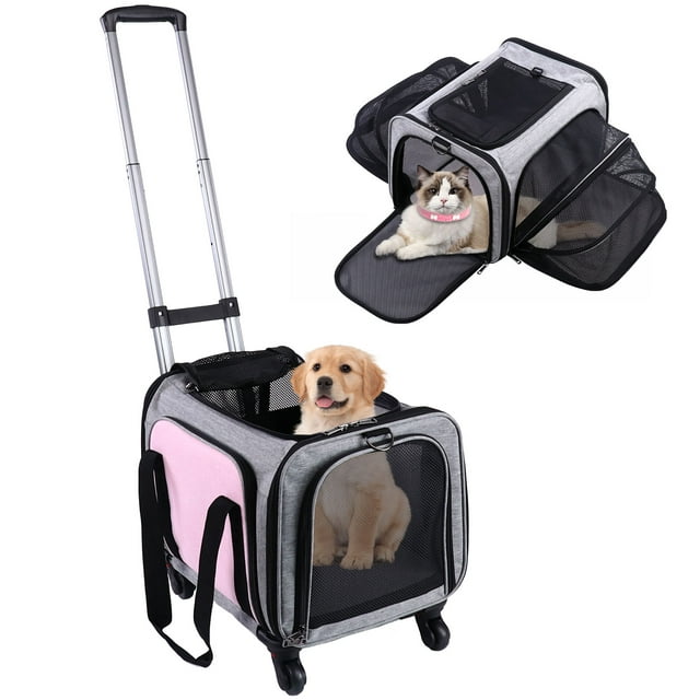 BEBANG Airline Approved Pet Carrier with Roller Carry, Expandable, TSA
