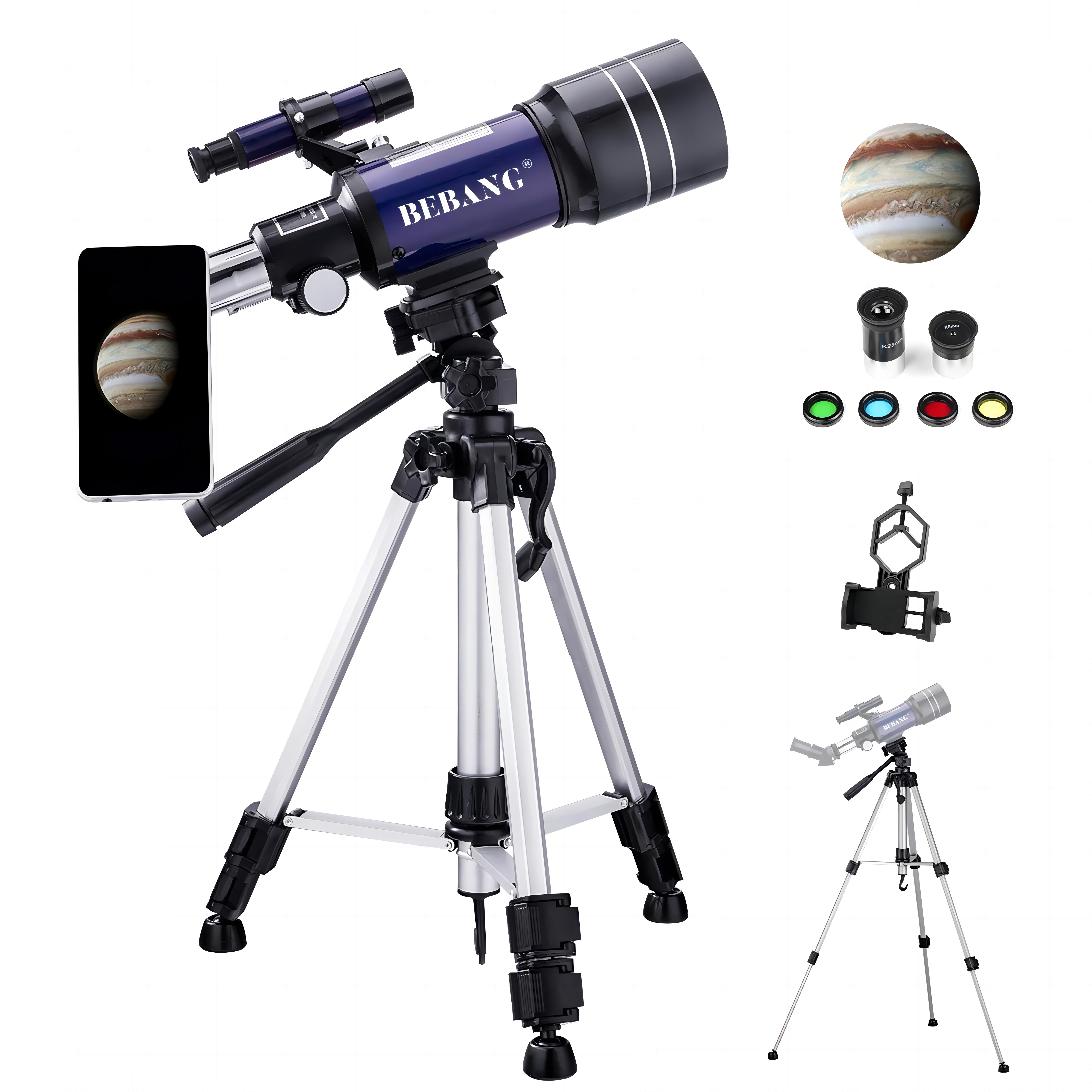 BEBANG Telescope for Astronomy, 70mm Professional Refractor Telescope for Kids Adults Beginners, Portable Telescope with Tripod