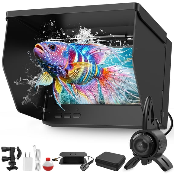 BEBANG Underwater Fishing Camera, 5" Ips, 8000mAh Ice Fishing Camera, 220°Wide Angle, Portable Fish Finder 65.6ft Cable for Ice Lake Boat Kayak Fishing