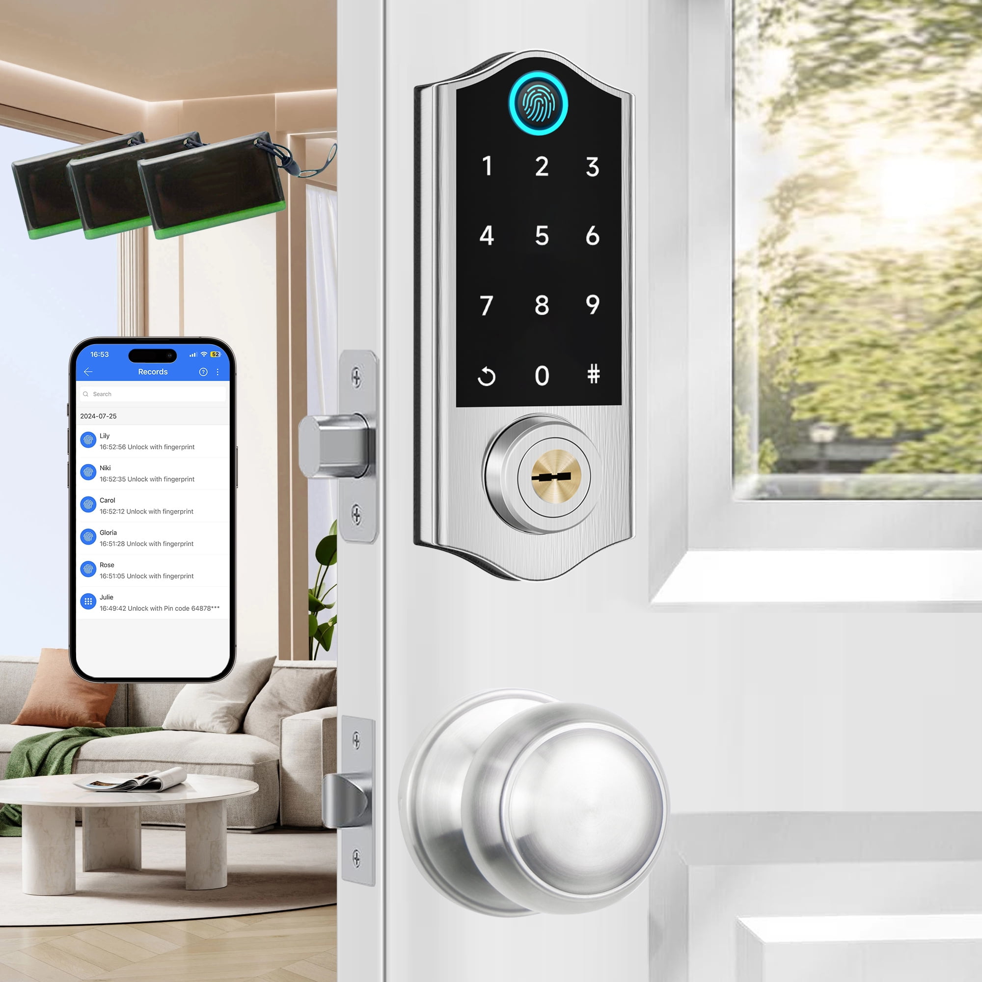 BEBASIA Fingerprint Smart Door Locks for Front Door with Handle Set