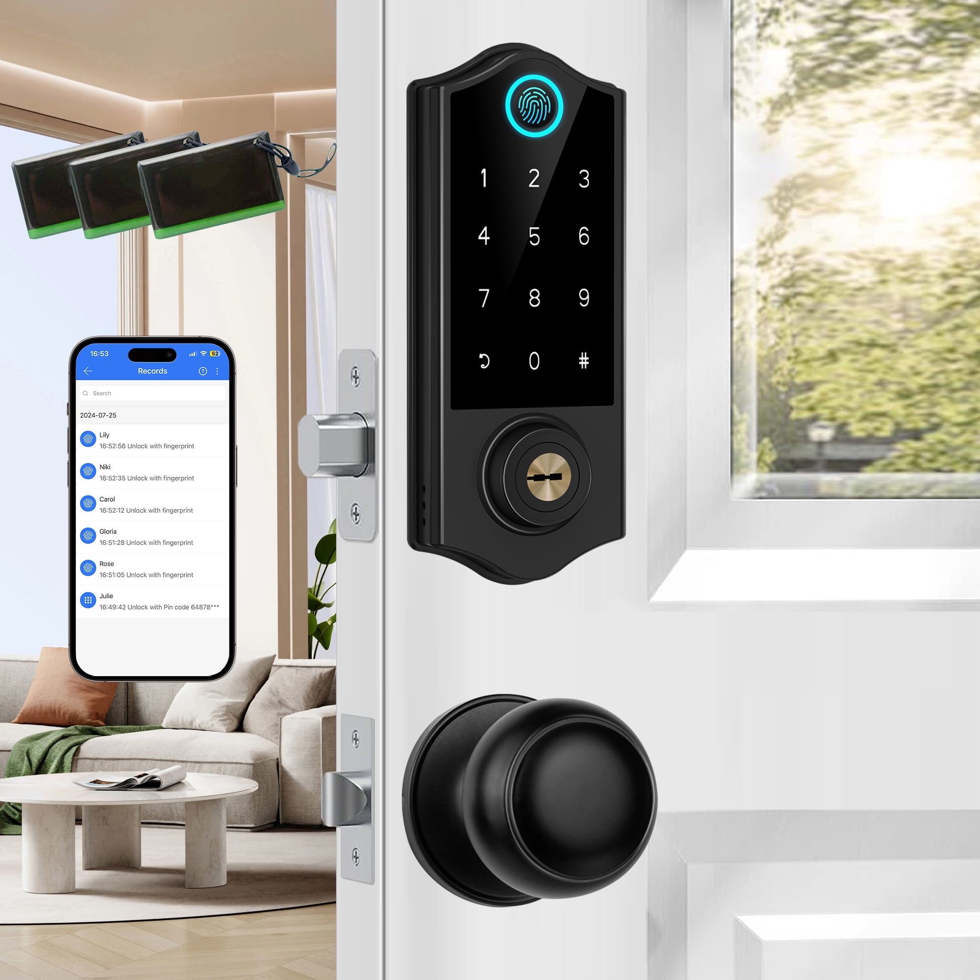 BEBASIA Fingerprint Smart Door Locks for Front Door with Handle Set ...