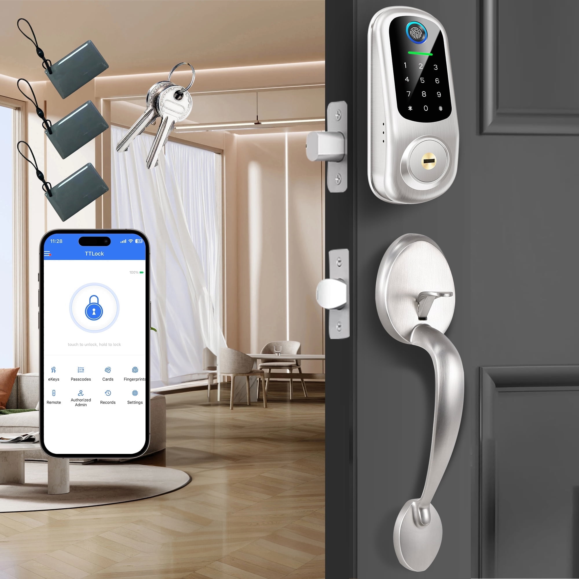 BEBASIA Smart Door Locks for Front Door,Keyless Entry Digital Door Lock ...