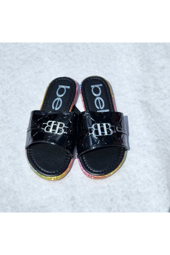 BLACK GIRLS SANDALS W/RAINBOW RHINESTONE SIDEWALL [CHILDREN SIZE 2]