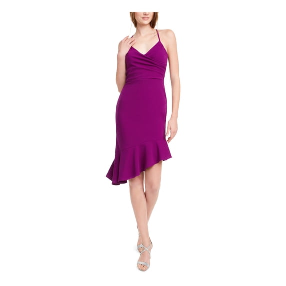 BEBE Womens Purple Spaghetti Strap Fit + Flare Evening Dress Juniors XXS