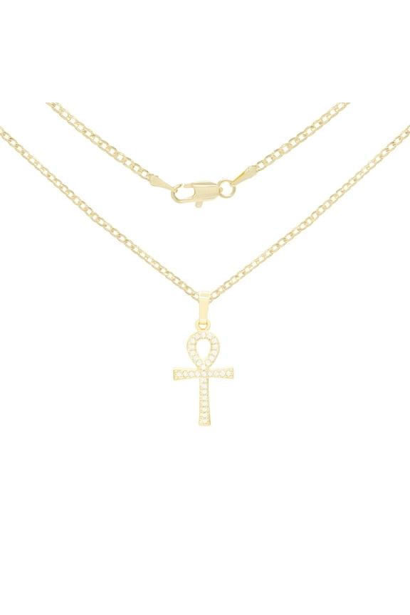 Ankh Cross CZ Pendant 14K Gold Filled Cuban Chain Necklace Jewelry Women 20"