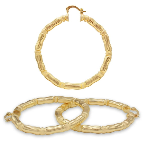 BEBERLINI Bamboo Hoop Earrings 14K Gold Plated Female Teen Girls Fashion Jewelry Large Hip Hop Hoops Copper 55 mm