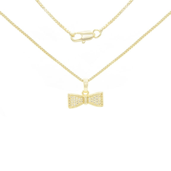 BEBERLINI Bow Tie CZ Charm 14K Gold Filled Box Chain Pendant Necklace Jewelry Women 24"