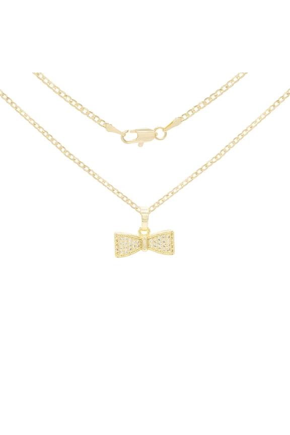 Bow Tie CZ Charm 14K Gold Filled Cuban Chain Pendant Necklace Jewelry Women 24"