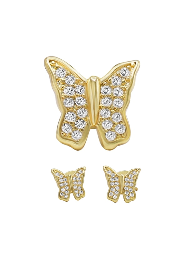 Women Stud Earrings Cubic Zirconia 14K Gold Filled Brass Jewelry Butterfly