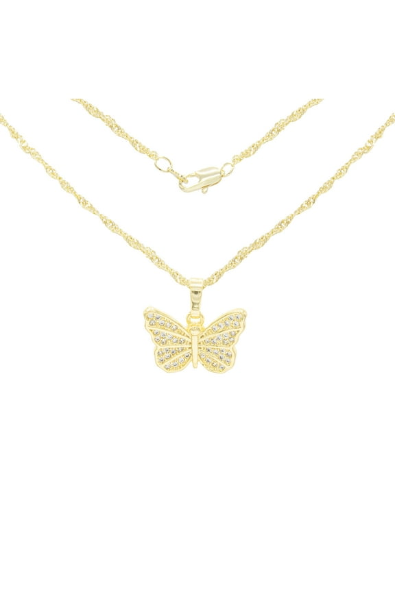 Women Butterfly CZ Pendant Necklace Set 14K Gold Filled Rope Chain Jewelry 24"