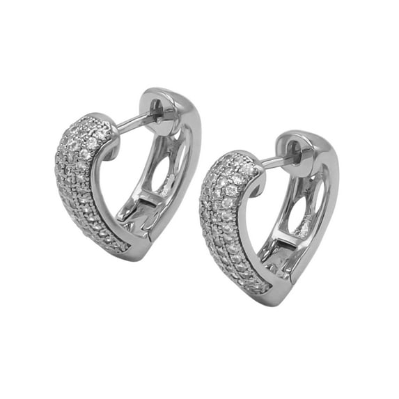 BEBERLINI CZ Heart Shaped Silver Cubic Zirconia Huggies Hoop Earrings Ear Piercing Cuffs Fashion Women Jewelry 5.5 mm