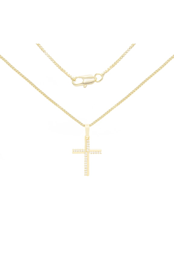 Women Cross CZ Pendant Necklace Set 14K Gold Filled Box Chain Jewelry 18"