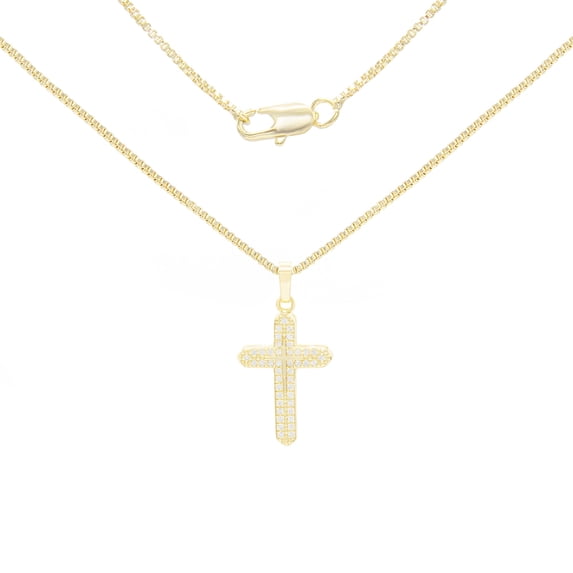 BEBERLINI Women Cross CZ Pendant Necklace Set 14K Gold Filled Box Chain Jewelry 18"