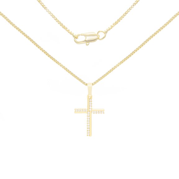 BEBERLINI Women Cross CZ Pendant Necklace Set 14K Gold Filled Box Chain Jewelry 24"