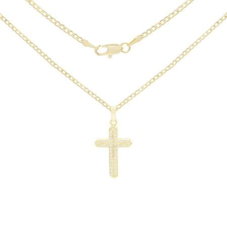 BEBERLINI Women Cross CZ Pendant Necklace Set 14K Gold Filled Cuban Chain Jewelry 24"