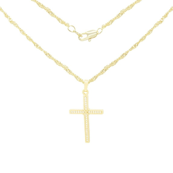 BEBERLINI Women Cross CZ Pendant Necklace Set 14K Gold Filled Rope Chain Jewelry 18"