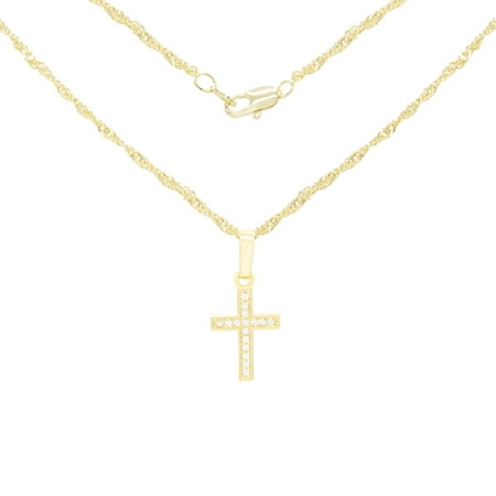BEBERLINI Women Cross CZ Pendant Necklace Set 14K Gold Filled Rope Chain Jewelry 18"