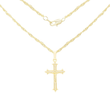 BEBERLINI Women Cross CZ Pendant Necklace Set 14K Gold Filled Rope Chain Jewelry 20"