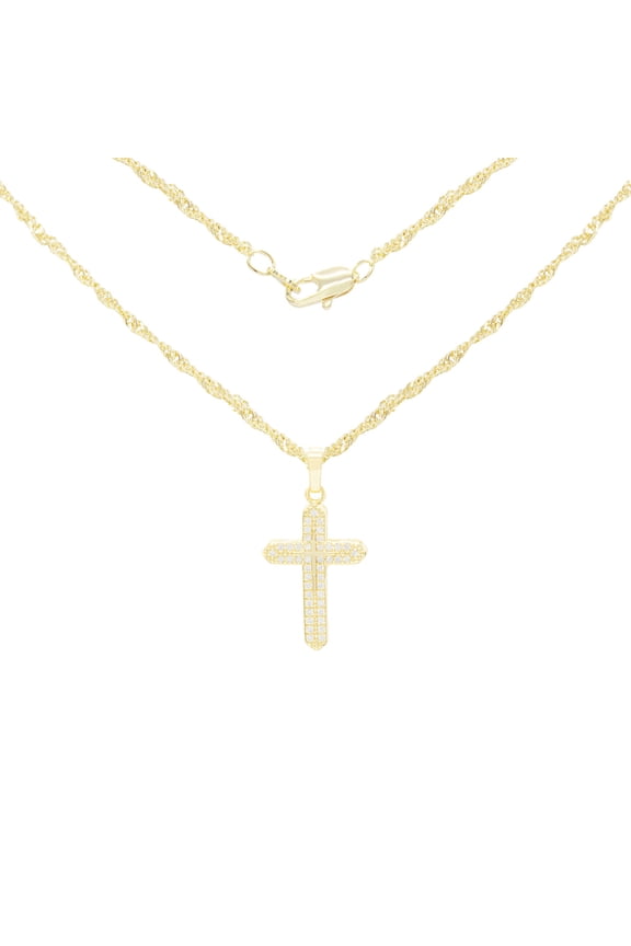 Women Cross CZ Pendant Necklace Set 14K Gold Filled Rope Chain Jewelry 24"