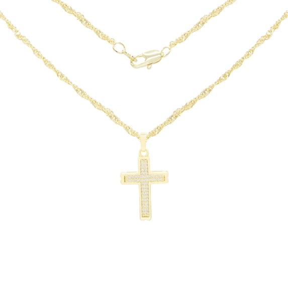 BEBERLINI Women Cross CZ Pendant Necklace Set 14K Gold Filled Rope Chain Jewelry 24"