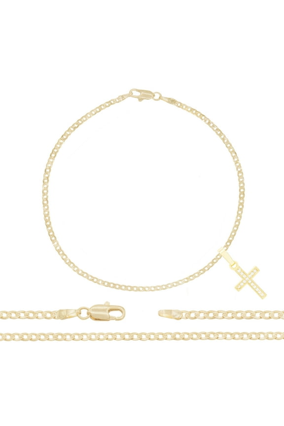 Women Cross CZ Charm Anklet 14K Gold Filled Cuban Chain Ankle Bracelet Jewelry