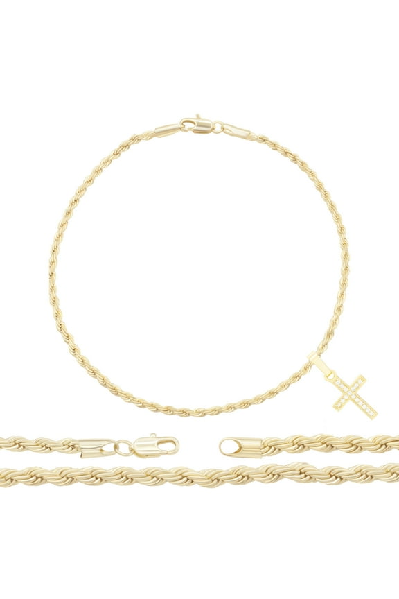 Women Cross CZ Charm Anklet 14K Gold Filled Rope Chain Ankle Bracelet Jewelry