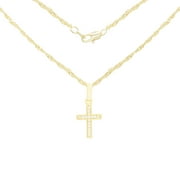 BEBERLINI Cross Pendant 14K Gold Filled 18" Necklace Set Rope Chain 2.2 mm Cubic Zirconia Charm Jewelry for Women Adult Female Girl Brass