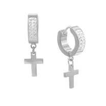 BEBERLINI Women Cross Pendant CZ Huggie Hoop Earrings Silver Stainless Steel Jewelry Gift
