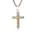 thumbnail image 1 of BEBERLINI Cross Pendant Stainless Steel Triple Layer Men Prayer Cross Bead Charm Fashion Jewelry (Gold/Silver), 1 of 4