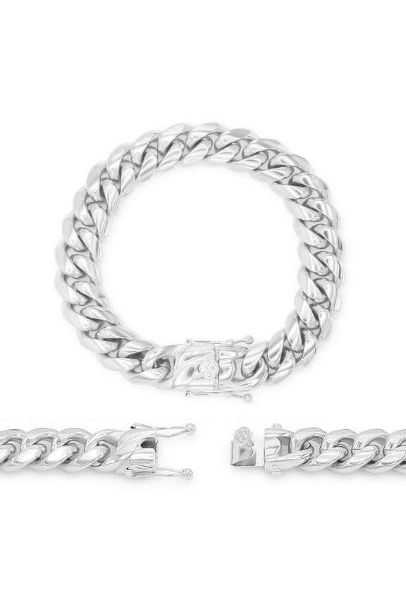 Cuban Link Bracelet Silver Curb Chain 9" Stainless Steel Fashion Jewelry For Men 14 mm