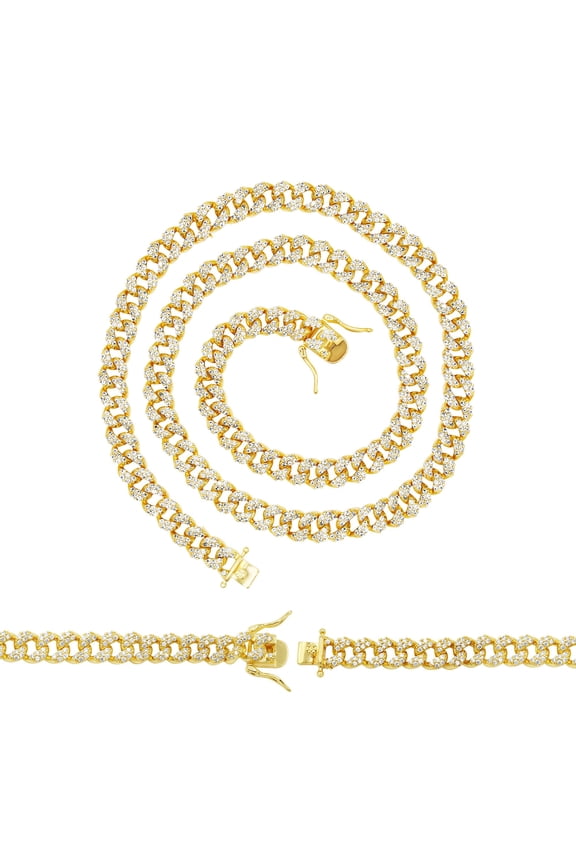 Men Cuban Link Necklace 14K Gold Plated CZ Curb Chain 24" Fashion Jewelry 8 mm