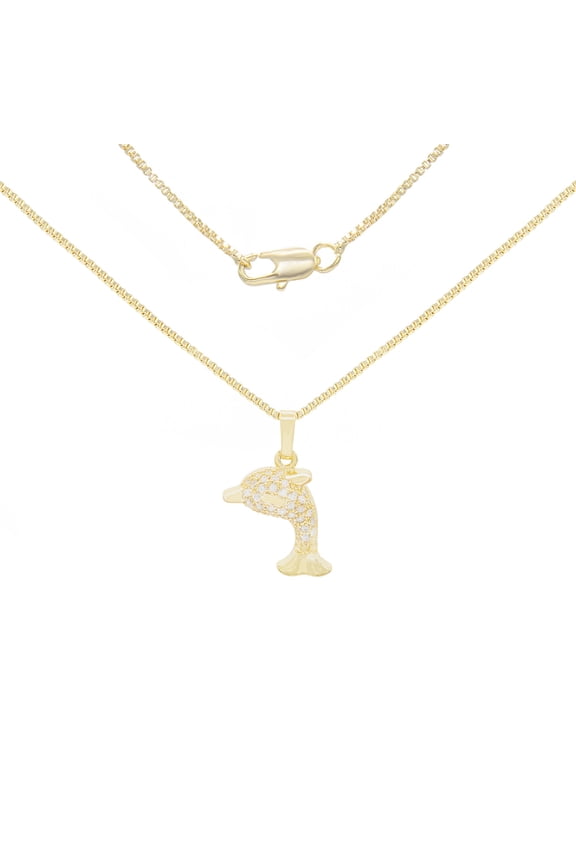 Women Dolphin Pendant Necklace 14K Gold Filled Box Chain CZ Charm Jewelry 24"